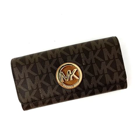 michael kors signature pvc slim flap wallet in brown|Michael Kors Signature PVC Fulton Flap Wallet .